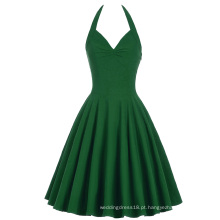 BP Stock Halter V-Neck Dark Green Vintage 50s Retro Party Dress BP000185-5